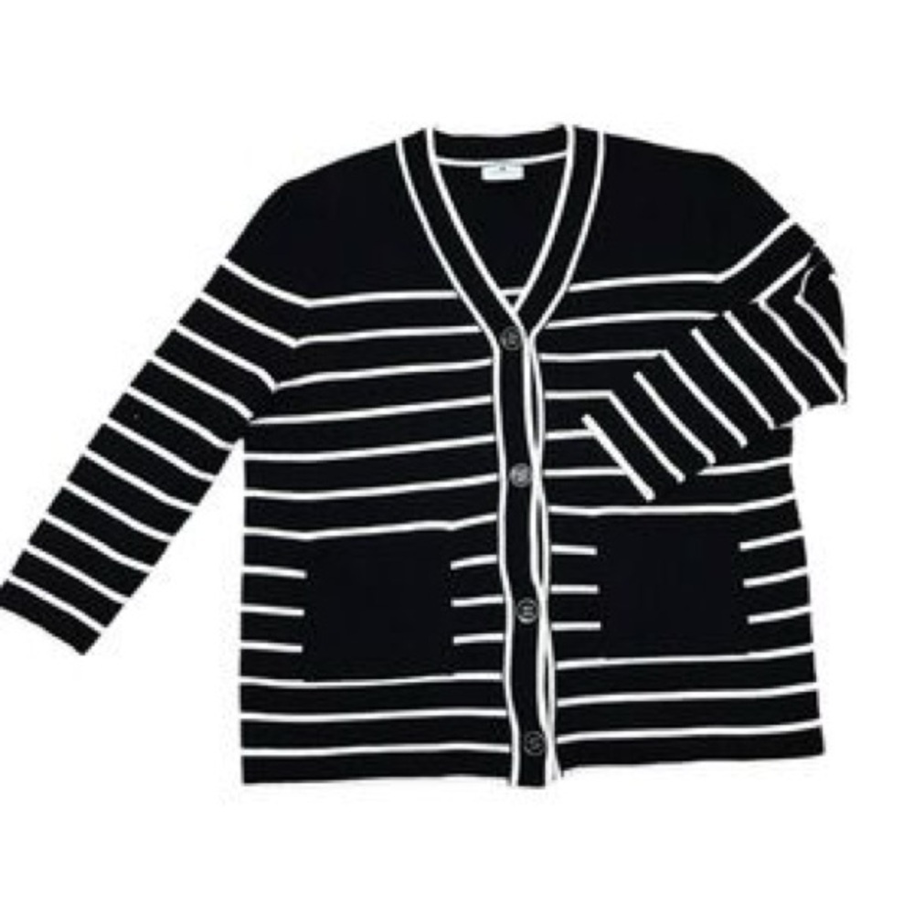TUCKERNUCK  Black and White Stripe Lauren Cardigan Size XL - Picture 3 of 4